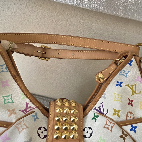 ♥RARE Louis Vuitton White Murakami Multicolor Monogram Gold Studded Shoulder Bag - Picture 10 of 16